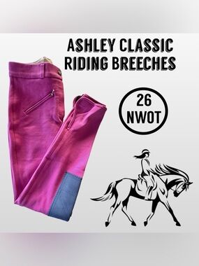 NWOT Ashley Classic Riding Breeches with Clarino Knee Patch Magenta (26)